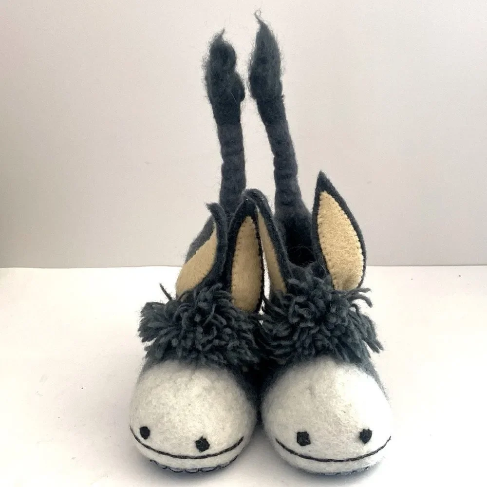 See Heart Felt Wool Felt Donkey Slippers Tails as pull-up Wool Felt Hand Crafted
